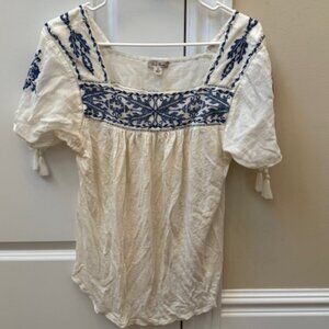 Women's Lucky Brand Shirt - White and Blue, Size Small